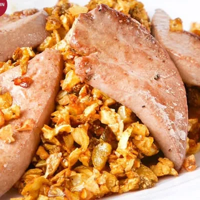 ตับหมูทอดกระเทียมพริกไทย (สูตรฟัวกราส์ฝรั่งเศส) ร้านไก่ทอง ออริจินัล